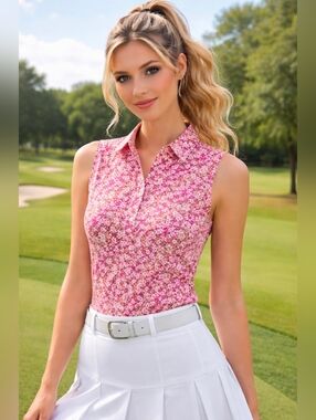 Ralph Lauren Pink Floral Sleeveless Button Down Top Size 10